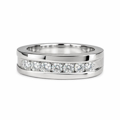 Mens Moissanite Wedding Band White Gold Six Stone Moissanite Wedding Band Unique Mens Band Moissanite Anniversary Band Ring For Men  #7428