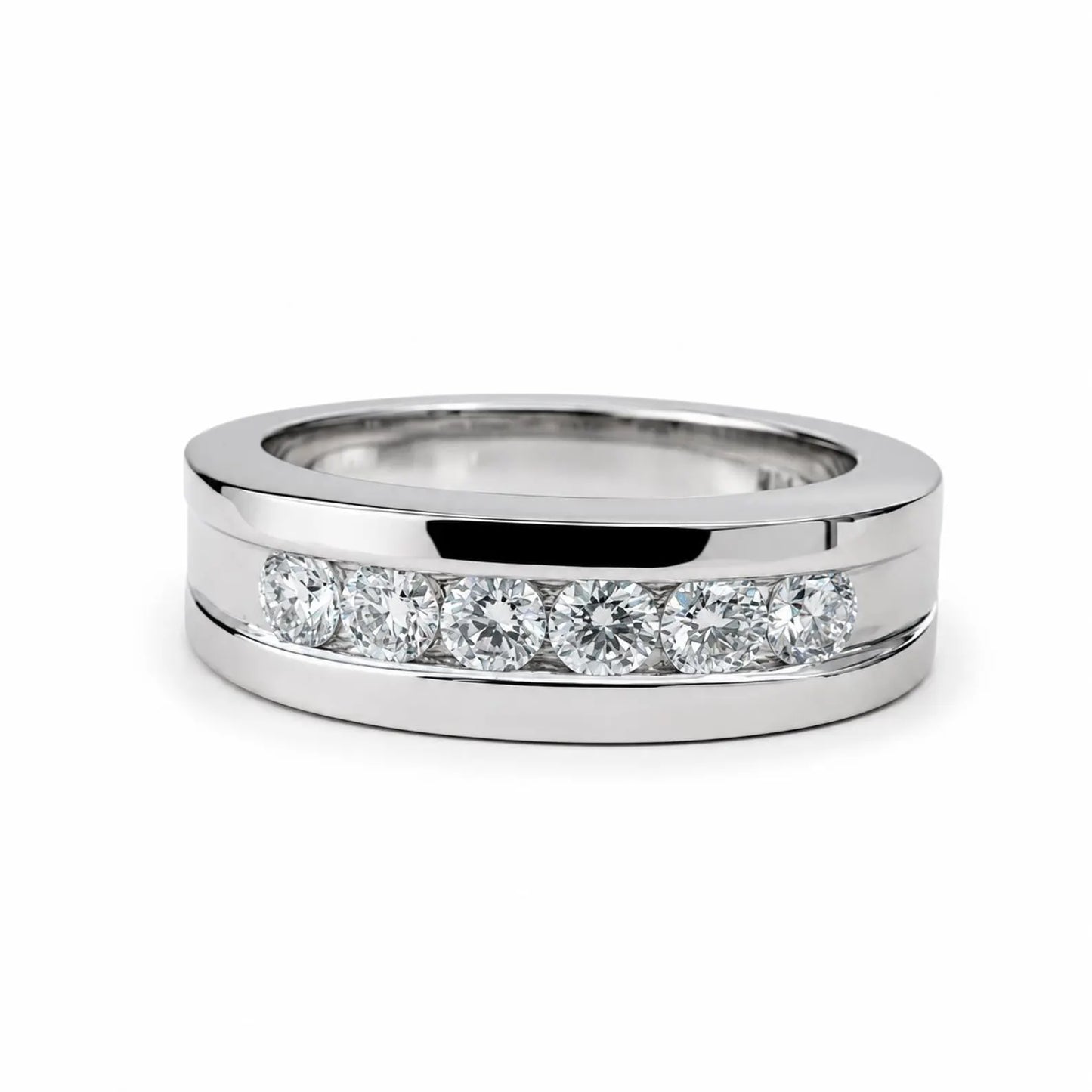 Mens Moissanite Wedding Band White Gold Six Stone Moissanite Wedding Band Unique Mens Band Moissanite Anniversary Band Ring For Men  #7428