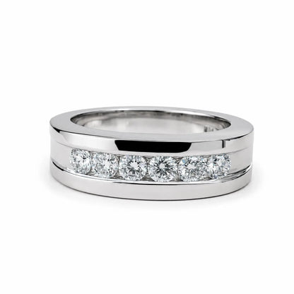 Mens Moissanite Wedding Band White Gold Six Stone Moissanite Wedding Band Unique Mens Band Moissanite Anniversary Band Ring For Men  #7428