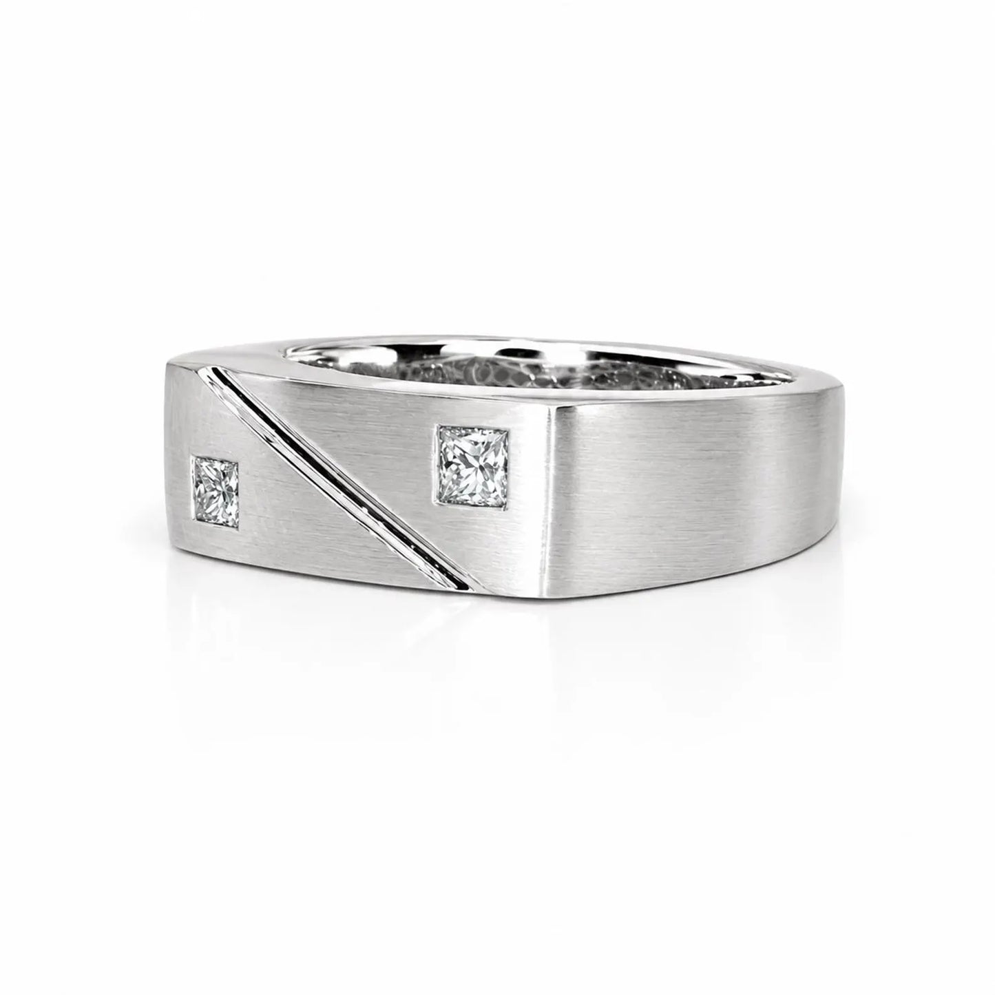 Men's Ring / Princess Cut Ring / Natural Dimond Ring / Gift Ideas For Him / 14k White Gold / #633