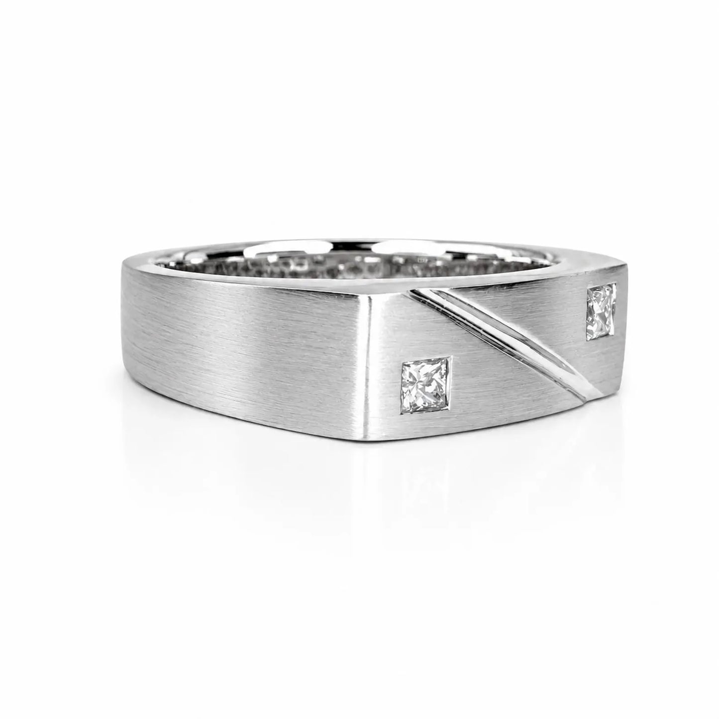 Men's Ring / Princess Cut Ring / Natural Dimond Ring / Gift Ideas For Him / 14k White Gold / #633