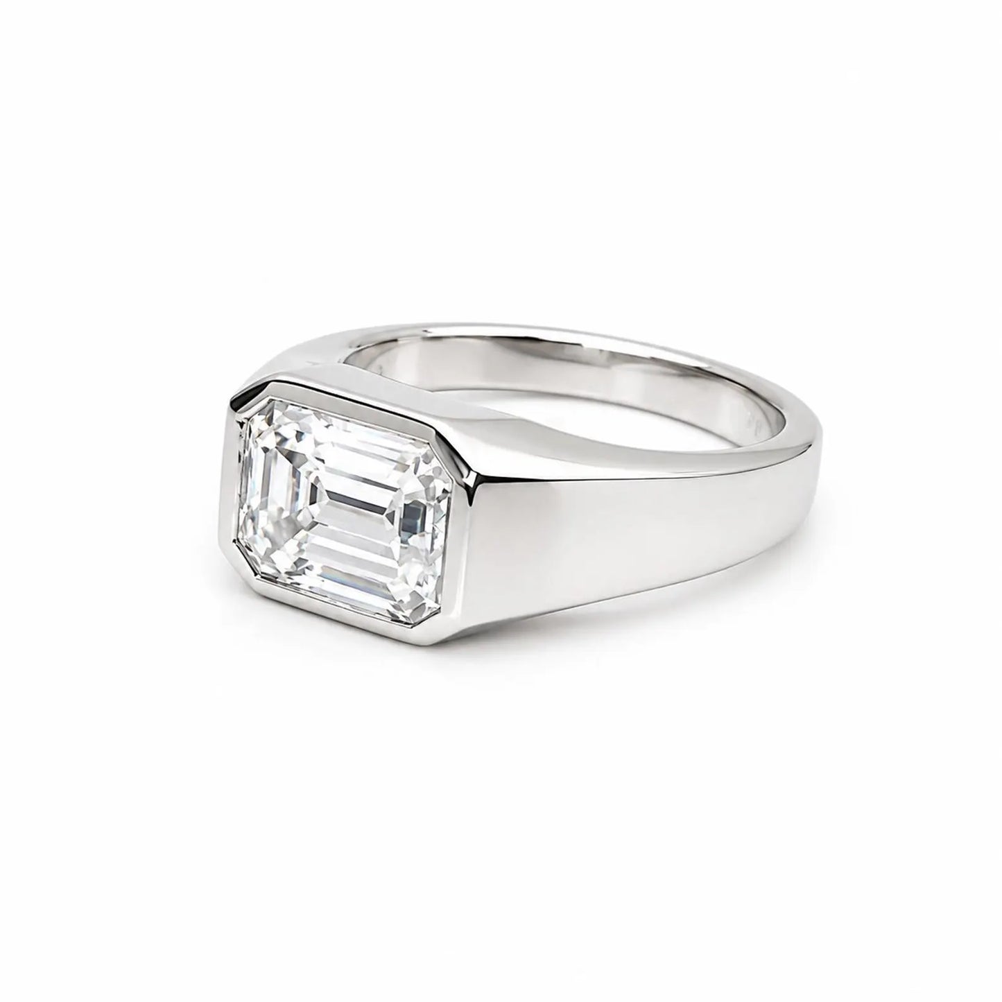 Mens moissanite diamond wedding ring 14k white gold, unique moissanite mens ring, emerald cut mens anniversary gift, mans band ring,   #7495