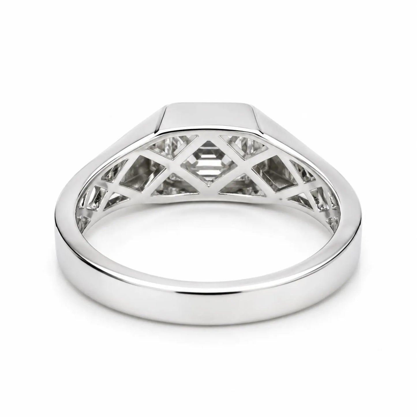 Mens moissanite diamond wedding ring 14k white gold, unique moissanite mens ring, emerald cut mens anniversary gift, mans band ring,   #7495