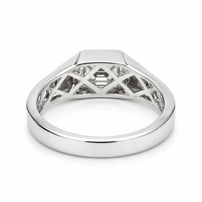 Mens moissanite diamond wedding ring 14k white gold, unique moissanite mens ring, emerald cut mens anniversary gift, mans band ring,   #7495