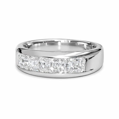 Mens Diamond Wedding Band 14K White Gold , Asscher Cut Moissanite Mans Wedding Band , Mens Promise Anniversary Ring  Mens Wedding Band #7258