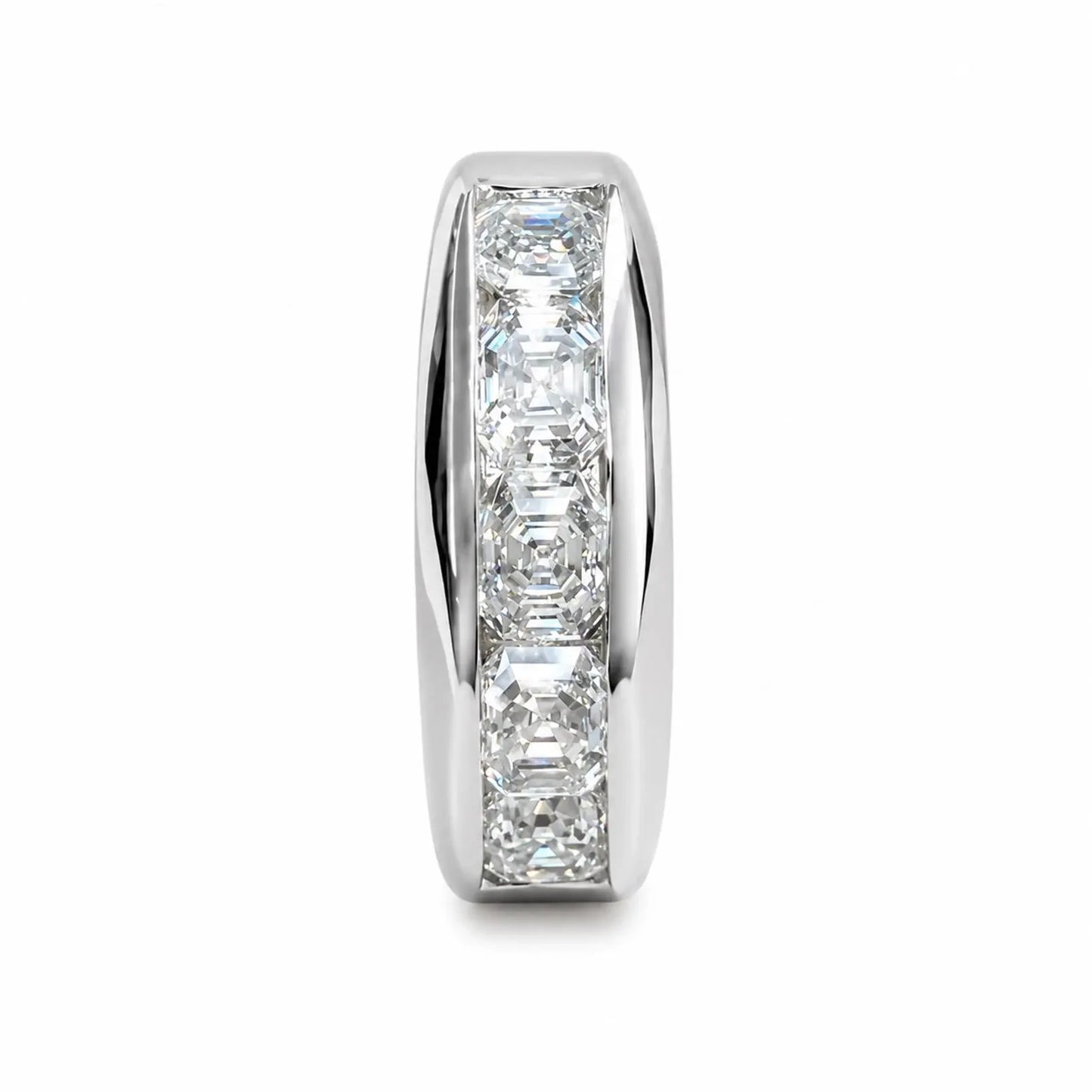 Mens Diamond Wedding Band 14K White Gold , Asscher Cut Moissanite Mans Wedding Band , Mens Promise Anniversary Ring  Mens Wedding Band #7258