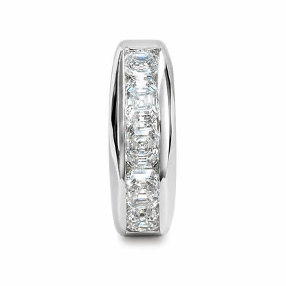 Mens Diamond Wedding Band 14K White Gold , Asscher Cut Moissanite Mans Wedding Band , Mens Promise Anniversary Ring  Mens Wedding Band #7258