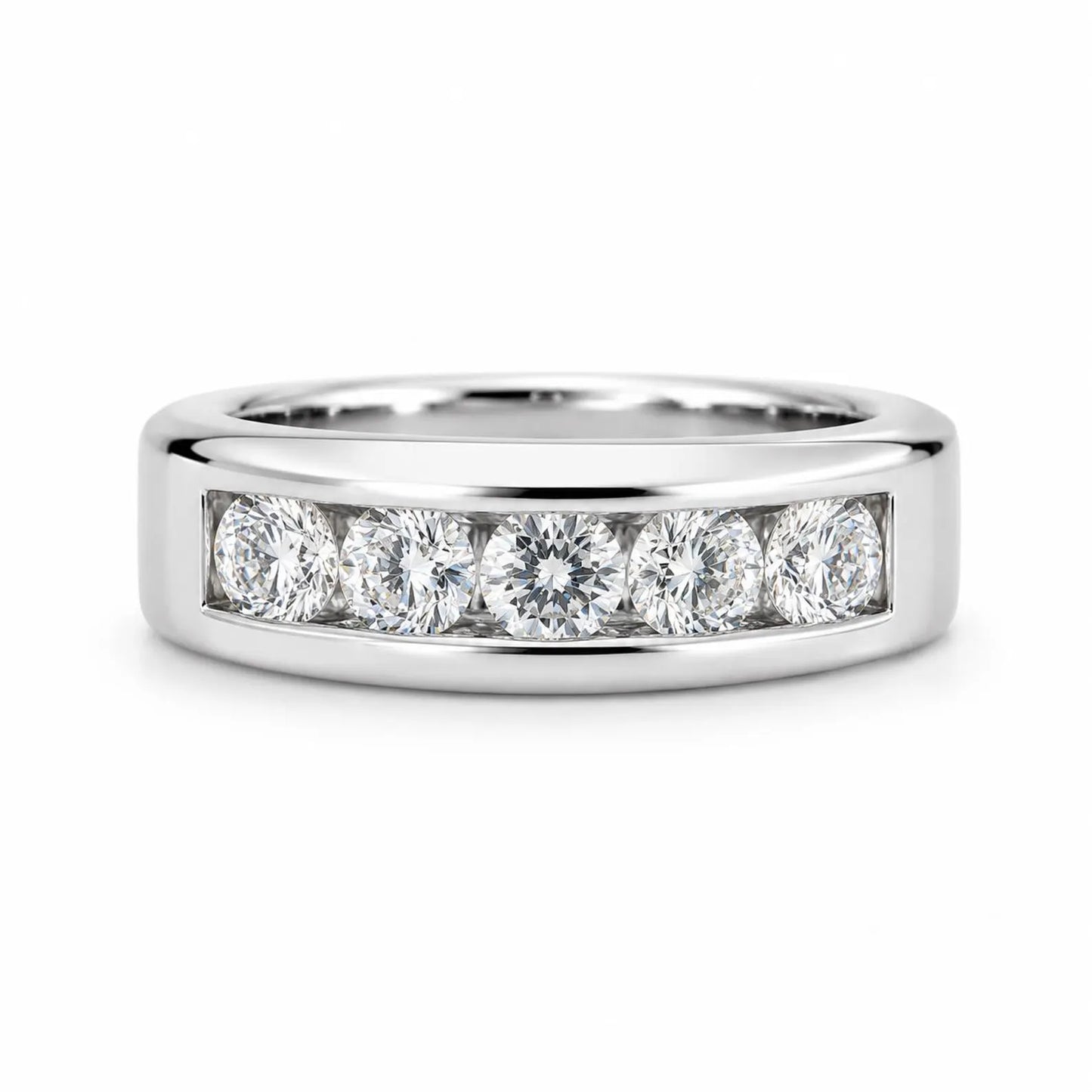 Mens Moissanite Wedding Band Men's Half Eternity Wedding Band, High Polished White Gold Unique Mens Anniversary Promise Engagement Ring 7402