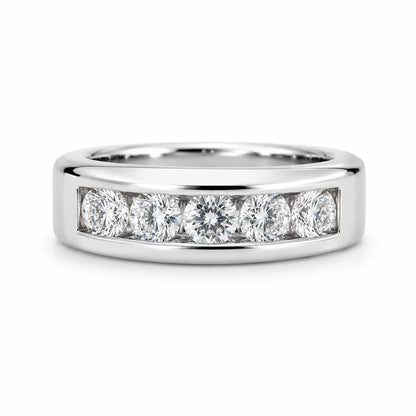 Mens Moissanite Wedding Band Men's Half Eternity Wedding Band, High Polished White Gold Unique Mens Anniversary Promise Engagement Ring 7402