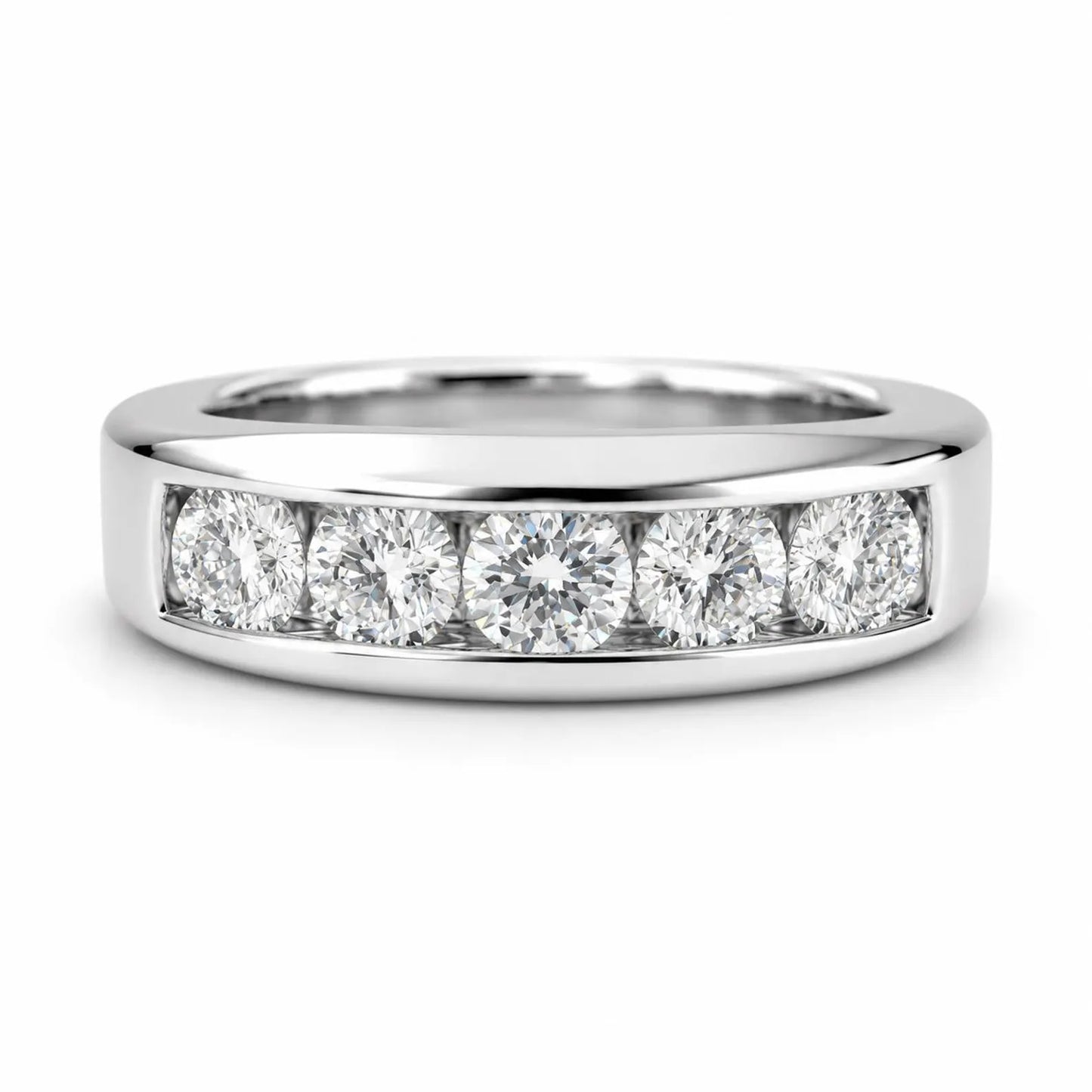 Mens Moissanite Wedding Band Men's Half Eternity Wedding Band, High Polished White Gold Unique Mens Anniversary Promise Engagement Ring 7402