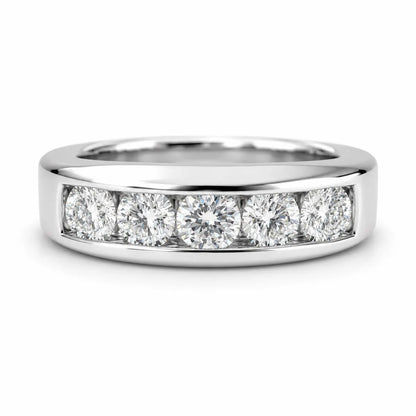 Mens Moissanite Wedding Band Men's Half Eternity Wedding Band, High Polished White Gold Unique Mens Anniversary Promise Engagement Ring 7402