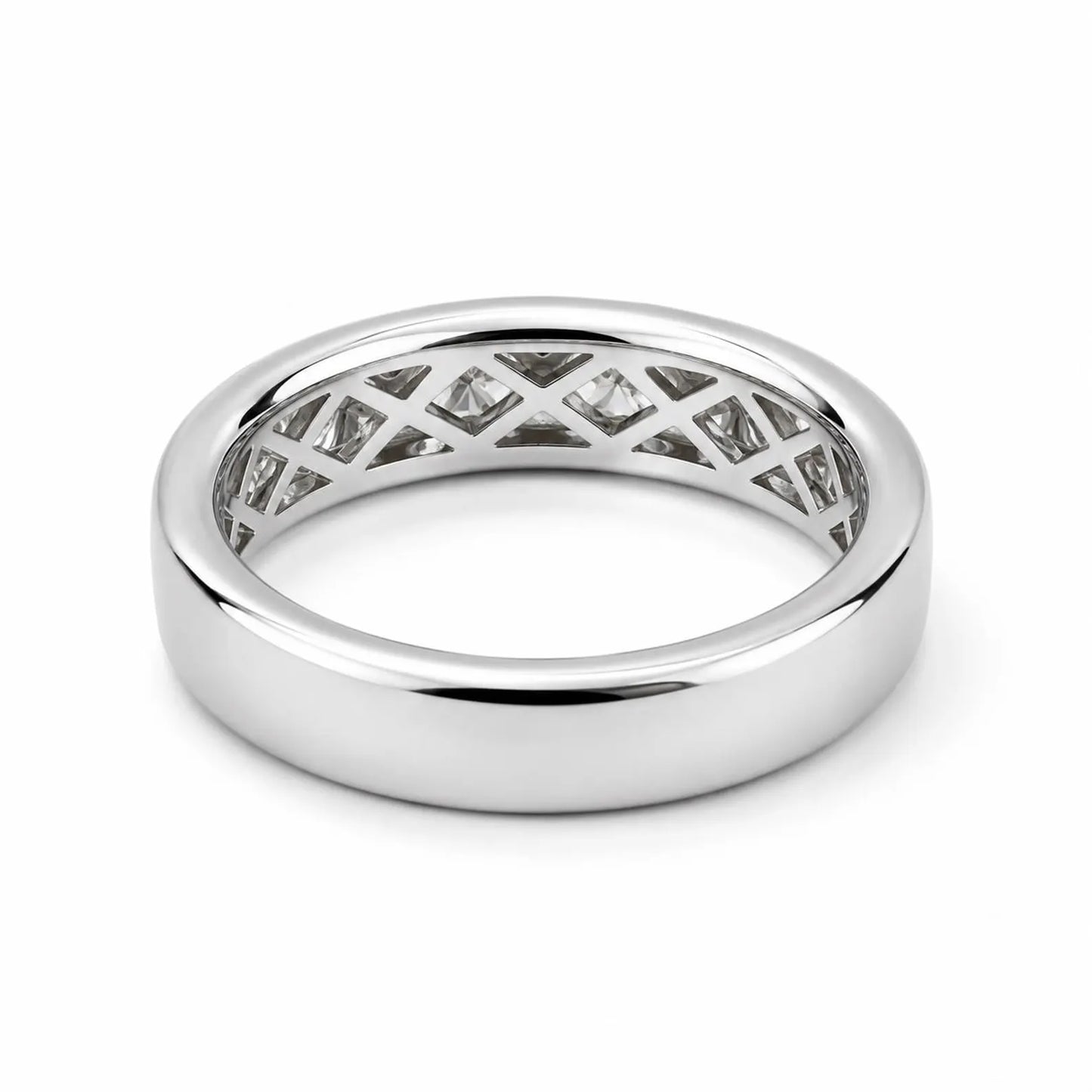 Mens Moissanite Wedding Band Men's Half Eternity Wedding Band, High Polished White Gold Unique Mens Anniversary Promise Engagement Ring 7402