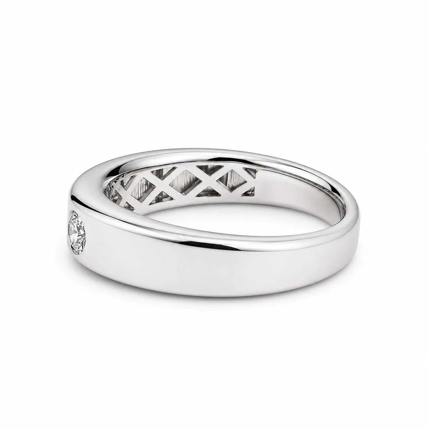 Mens Moissanite Wedding Band Men's Half Eternity Wedding Band, High Polished White Gold Unique Mens Anniversary Promise Engagement Ring 7402