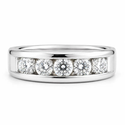 Mens Moissanite Wedding Band Men's Half Eternity Wedding Band, High Polished White Gold Unique Mens Anniversary Promise Engagement Ring 7402