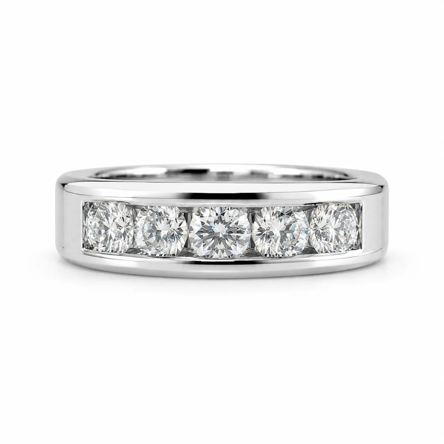 Mens Moissanite Wedding Band Men's Half Eternity Wedding Band, High Polished White Gold Unique Mens Anniversary Promise Engagement Ring 7402