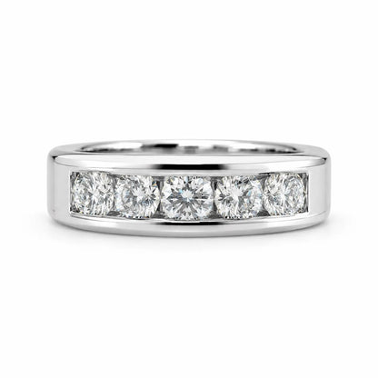 Mens Moissanite Wedding Band Men's Half Eternity Wedding Band, High Polished White Gold Unique Mens Anniversary Promise Engagement Ring 7402