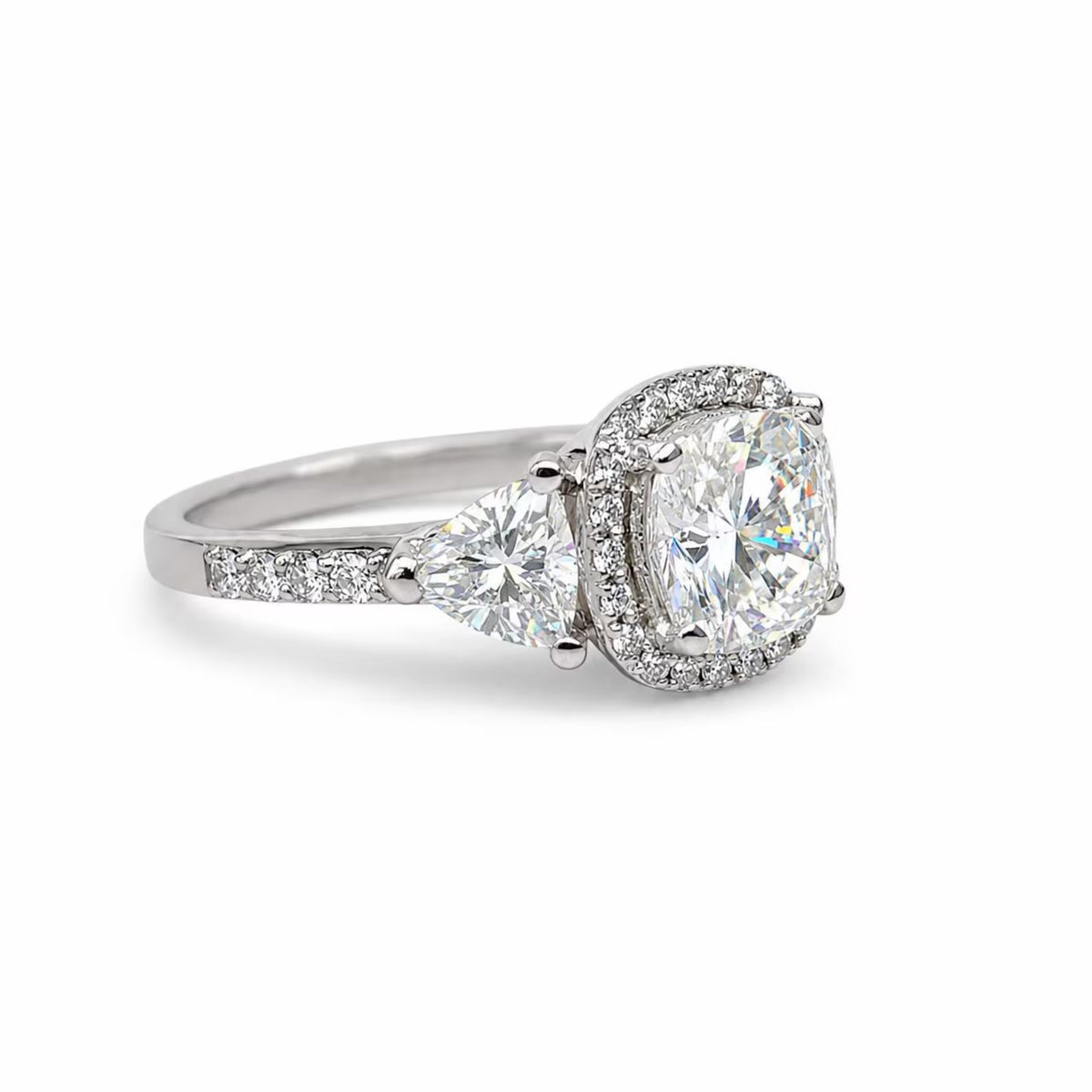 Moissanite Engagement Ring White GolD Three Stone Cushion Cut Moissanite Engagement Ring Unique Halo Wedding Anniversary Promise Rings #5272