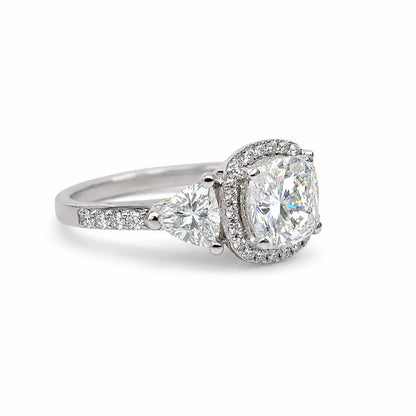 Moissanite Engagement Ring White GolD Three Stone Cushion Cut Moissanite Engagement Ring Unique Halo Wedding Anniversary Promise Rings #5272