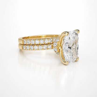 Radiant Cut Lab Grown Diamond Engagement Ring Set, 14K Yellow/White Gold Diamond Wedding Band, Solitaire Lab Diamond Bridal Set #8966