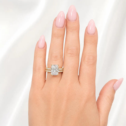 Radiant Cut Lab Grown Diamond Engagement Ring Set, 14K Yellow/White Gold Diamond Wedding Band, Solitaire Lab Diamond Bridal Set #8966