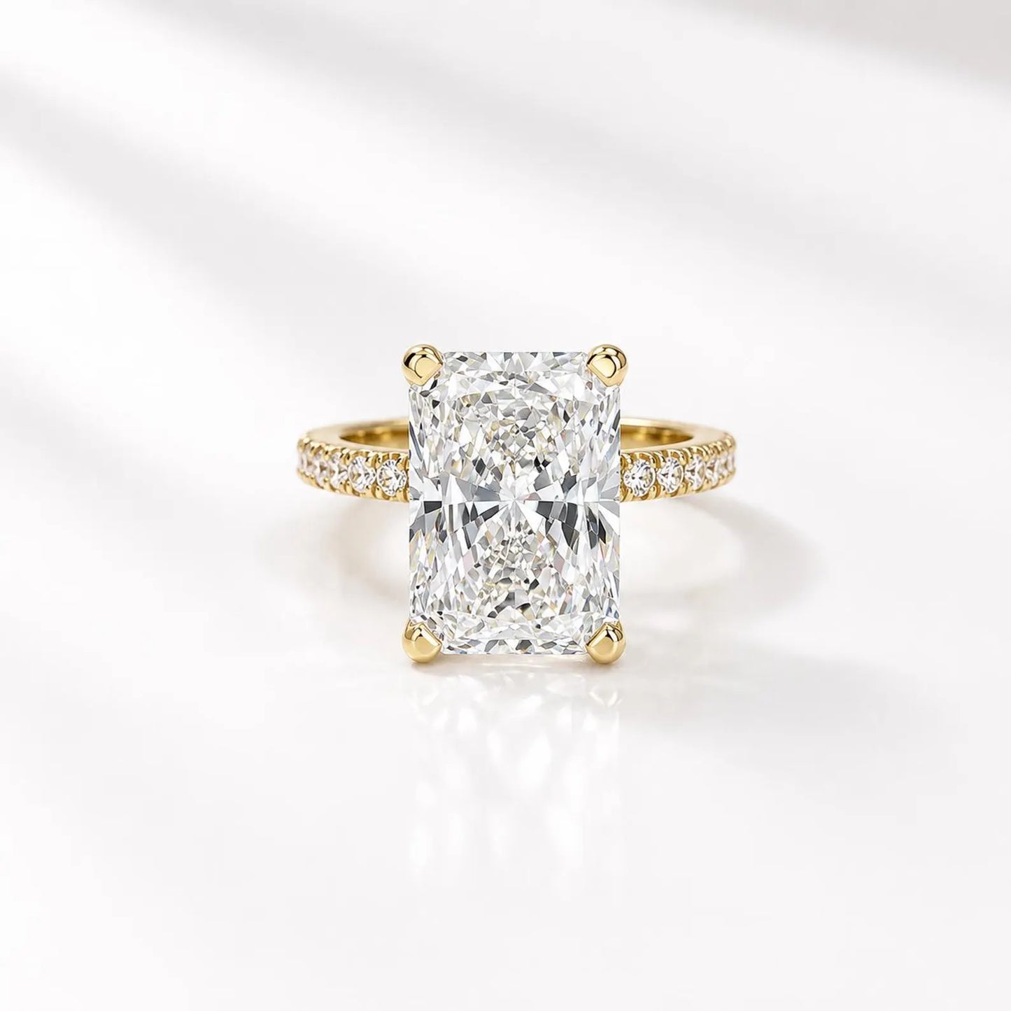 Radiant Cut Lab Grown Diamond Engagement Ring Set, 14K Yellow/White Gold Diamond Wedding Band, Solitaire Lab Diamond Bridal Set #8966