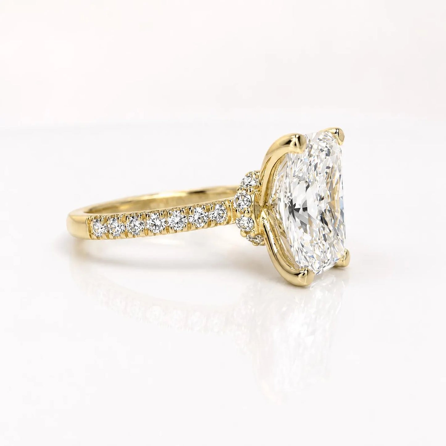 Radiant Cut Lab Grown Diamond Engagement Ring Set, 14K Yellow/White Gold Diamond Wedding Band, Solitaire Lab Diamond Bridal Set #8966