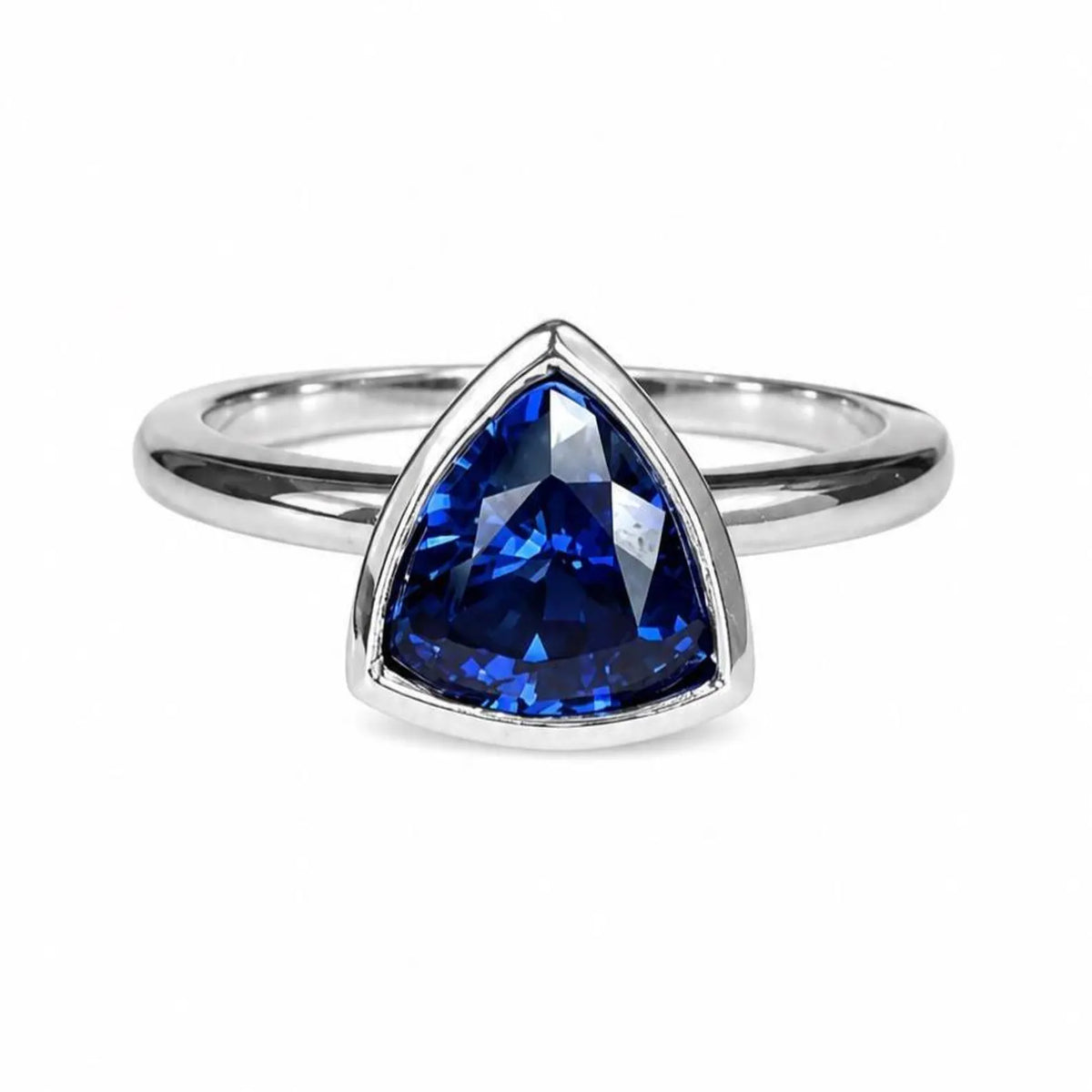 1.00ctw trillion Cut Blue Sapphire Ring, Bezel Set Sapphire Ring, White Gold Solitaire Ring, Minimalist Gemstone Ring,  Gift for Her #8958