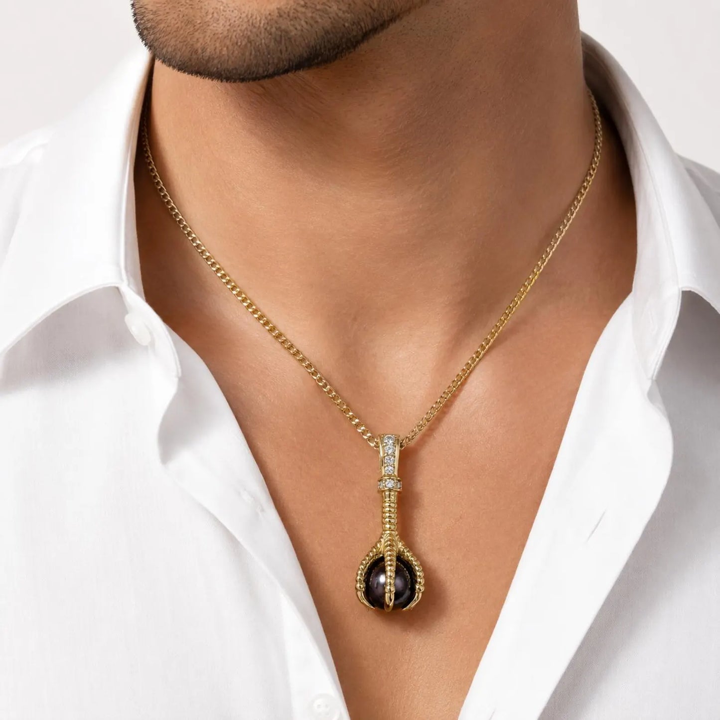 Mens Eagle Claw Pearl Pendant Necklace, Freshwater Pearl Pendant for Men, 14K Gold Eagle Talon Necklace, Mens Statement Jewelry #8949