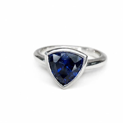 1.00ctw trillion Cut Blue Sapphire Ring, Bezel Set Sapphire Ring, White Gold Solitaire Ring, Minimalist Gemstone Ring,  Gift for Her #8958