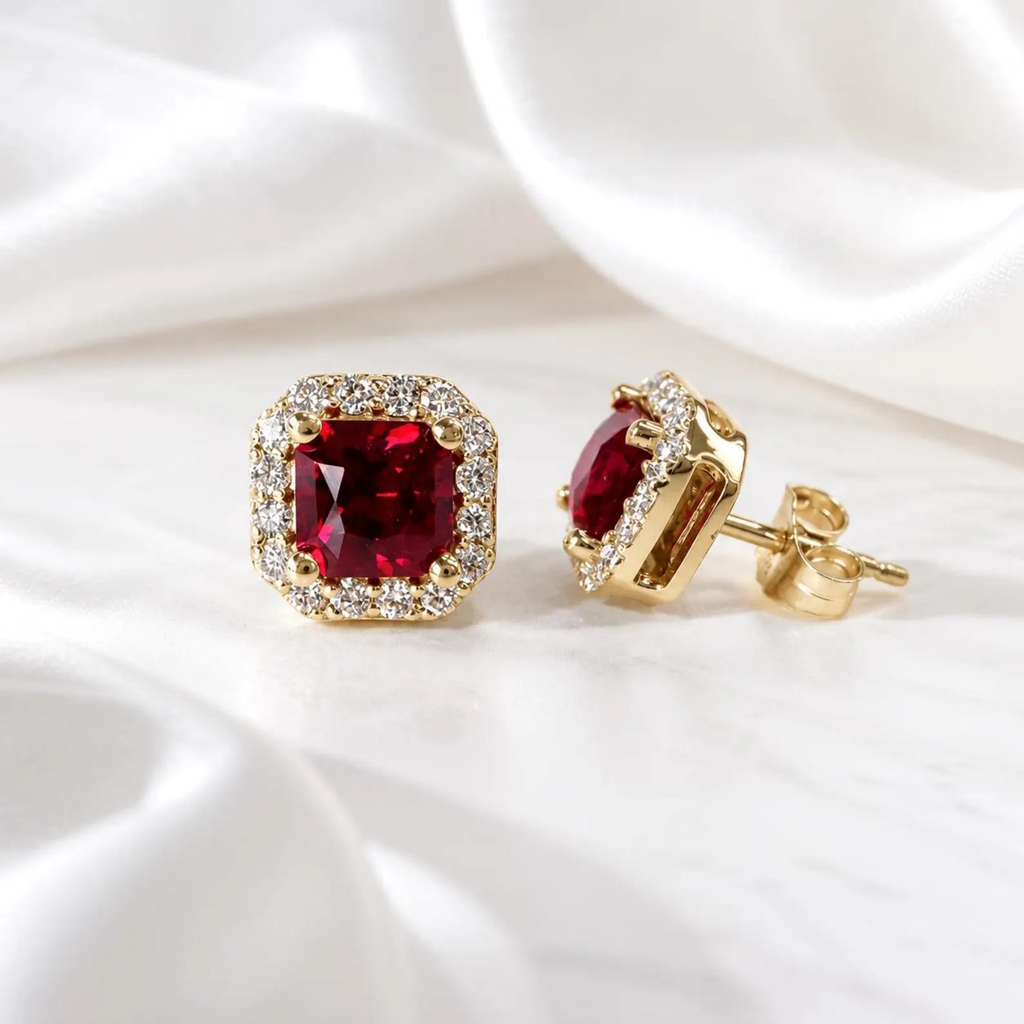 Radiant Cut Ruby Necklace, Lab Diamond Halo Pendant, 14K Gold Ruby Pendant, July Birthstone Layering Necklace, Ruby Jewelry Gift, #8960