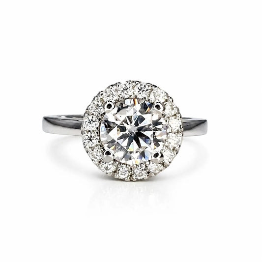 1.30 CTW Round lab grown diamond engagement ring 14k solid gold, round shaped halo lab grown cvd diamond ring Anniversary promise ring