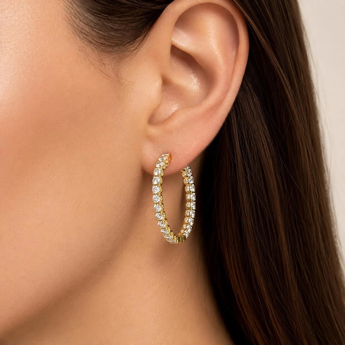Oval Lab grown diamond hoop earring 14K gold, Inside out diamond hoop earrings, Everyday hoop earrings, huggie  earring, endless hoops