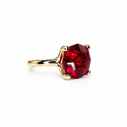 Octagon cut ruby engagement ring, 5.00ct solitaire ring, 14k yellow gold ladies ring #6455