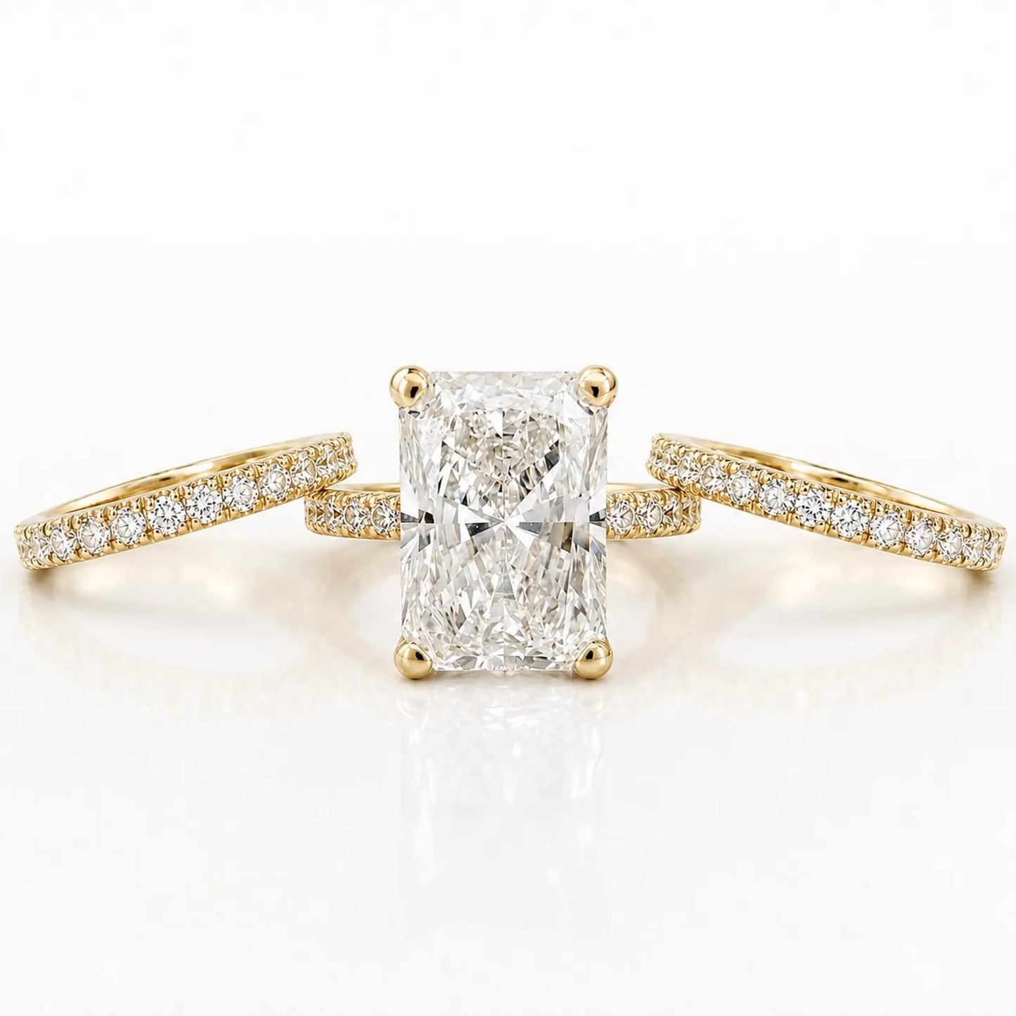 Radiant Cut Lab Grown Diamond Engagement Ring Set, 14K Yellow/White Gold Diamond Wedding Band, Solitaire Lab Diamond Bridal Set #8966