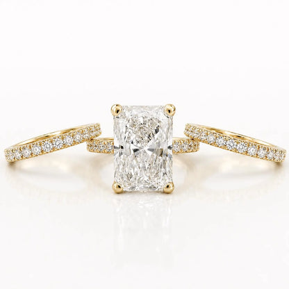 Radiant Cut Lab Grown Diamond Engagement Ring Set, 14K Yellow/White Gold Diamond Wedding Band, Solitaire Lab Diamond Bridal Set #8966