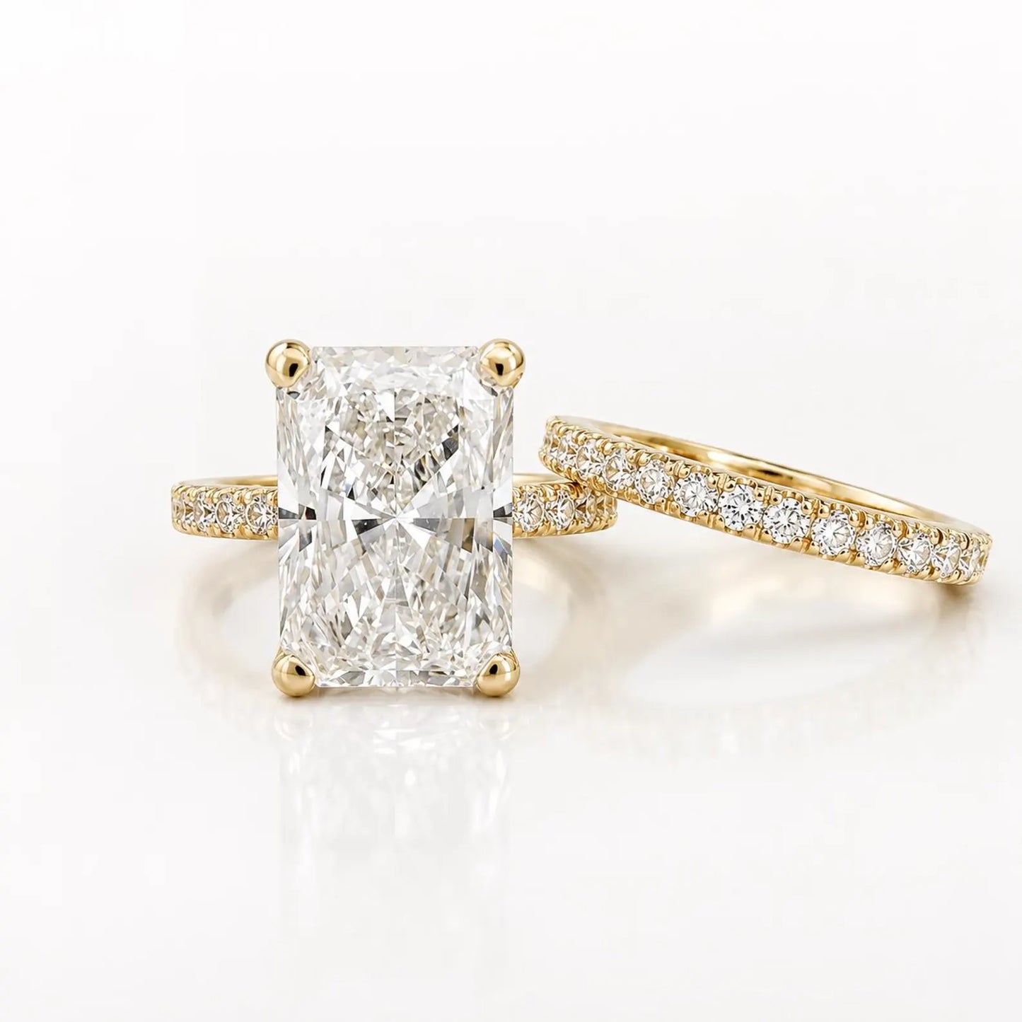 Radiant Cut Lab Grown Diamond Engagement Ring Set, 14K Yellow/White Gold Diamond Wedding Band, Solitaire Lab Diamond Bridal Set #8966
