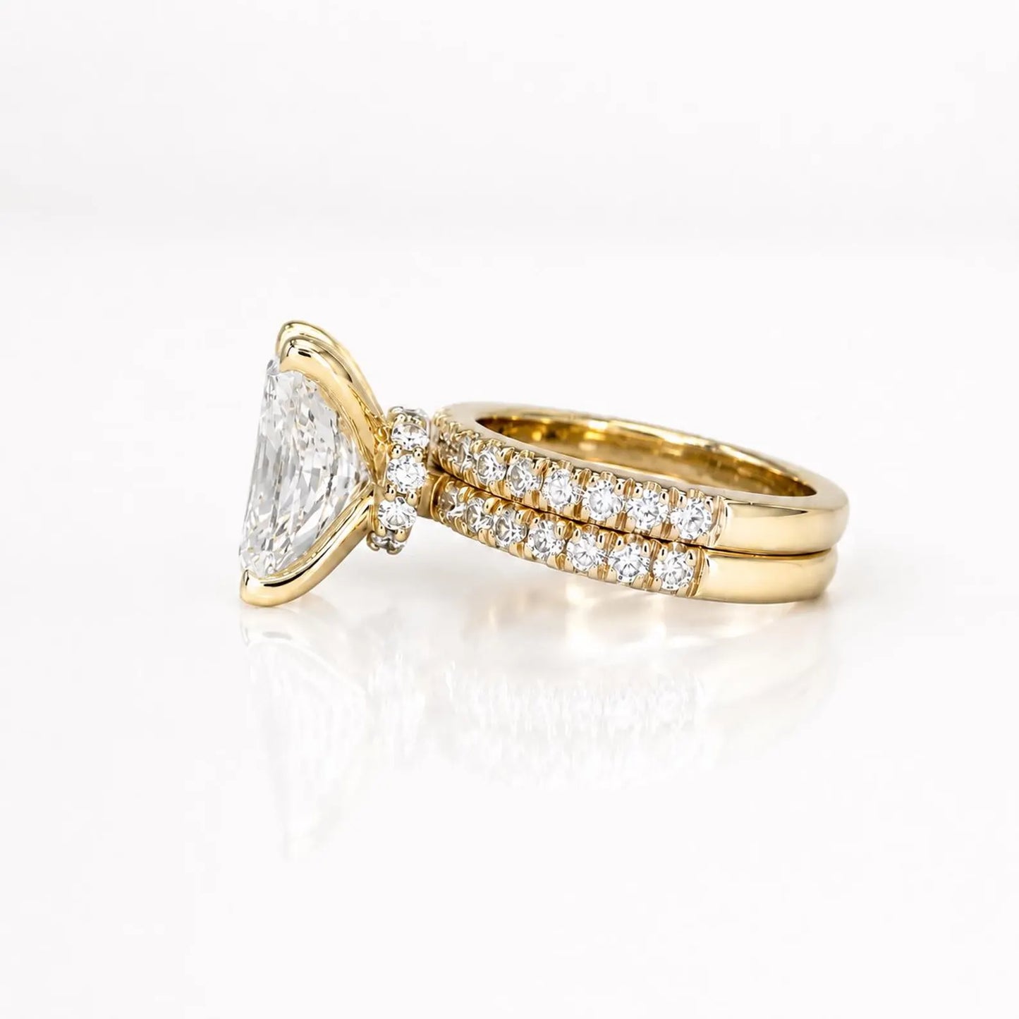 Radiant Cut Lab Grown Diamond Engagement Ring Set, 14K Yellow/White Gold Diamond Wedding Band, Solitaire Lab Diamond Bridal Set #8966
