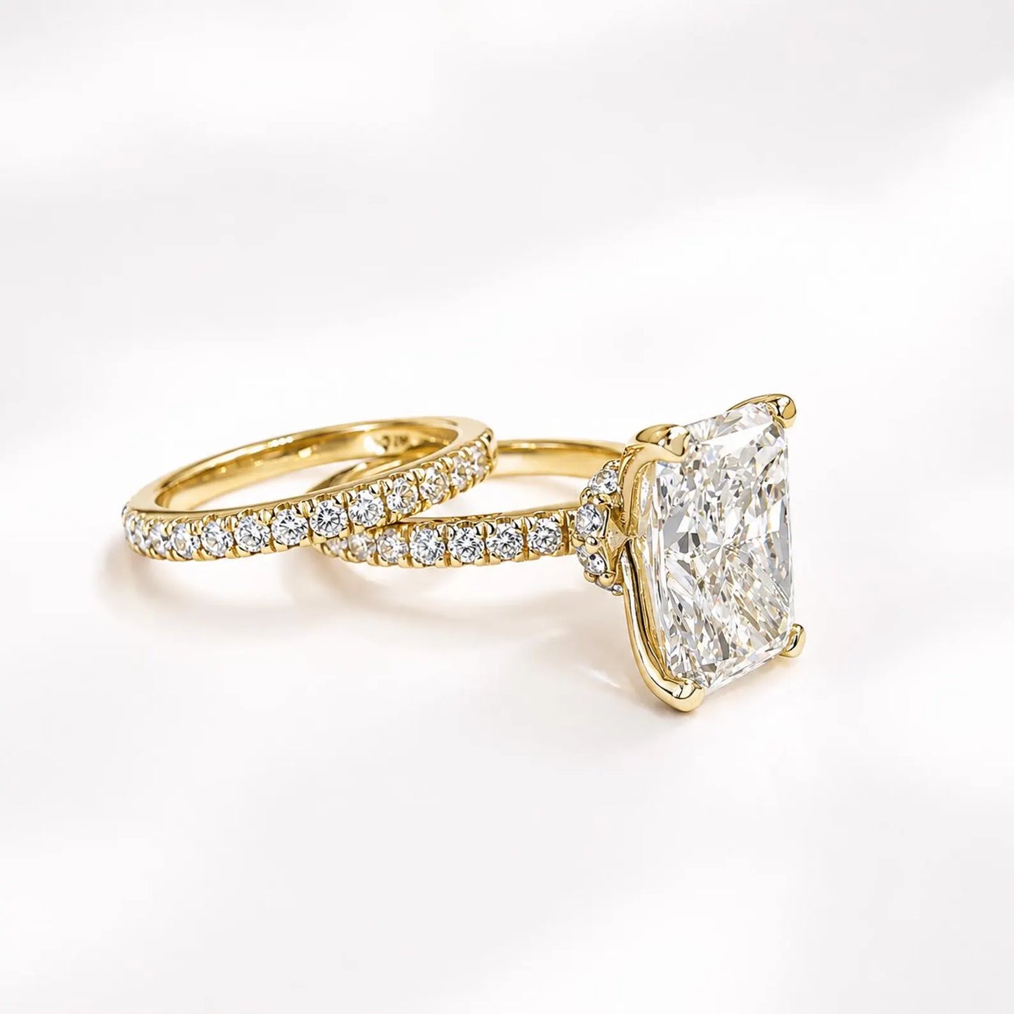 Radiant Cut Lab Grown Diamond Engagement Ring Set, 14K Yellow/White Gold Diamond Wedding Band, Solitaire Lab Diamond Bridal Set #8966