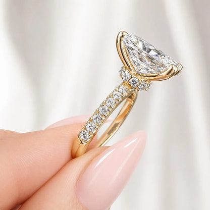 Radiant Cut Lab Grown Diamond Engagement Ring Set, 14K Yellow/White Gold Diamond Wedding Band, Solitaire Lab Diamond Bridal Set #8966