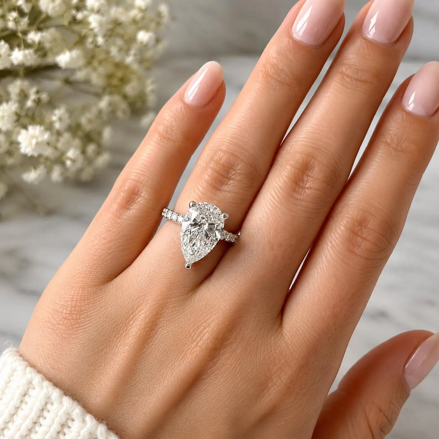 2.50 Carat Pear Lab Grown Diamond Engagement Ring 14k Gold Hidden Halo, IGI Certified #7985