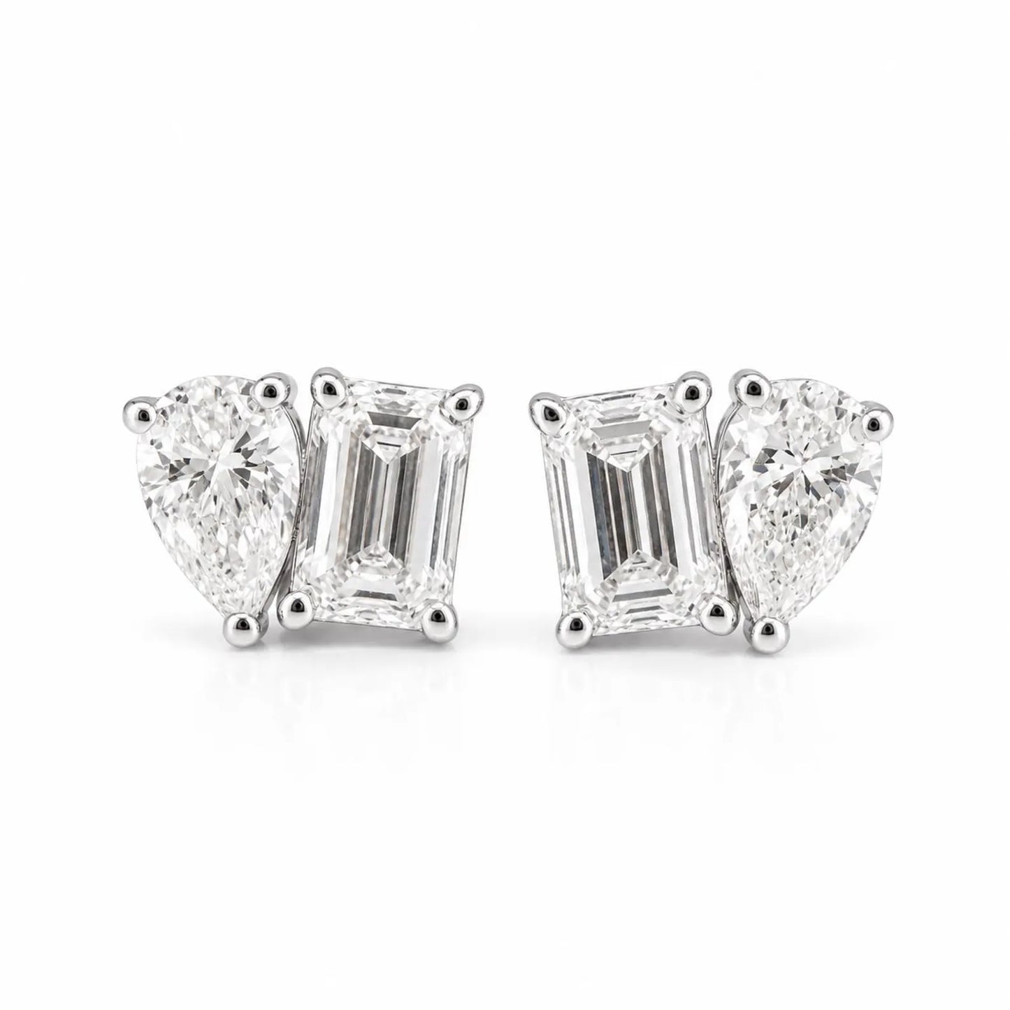 14k Gold Diamond Earrings – Toi Et Moi Pear & Emerald Shape Studs 2 CTW