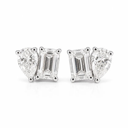 14k Gold Diamond Earrings – Toi Et Moi Pear & Emerald Shape Studs 2 CTW