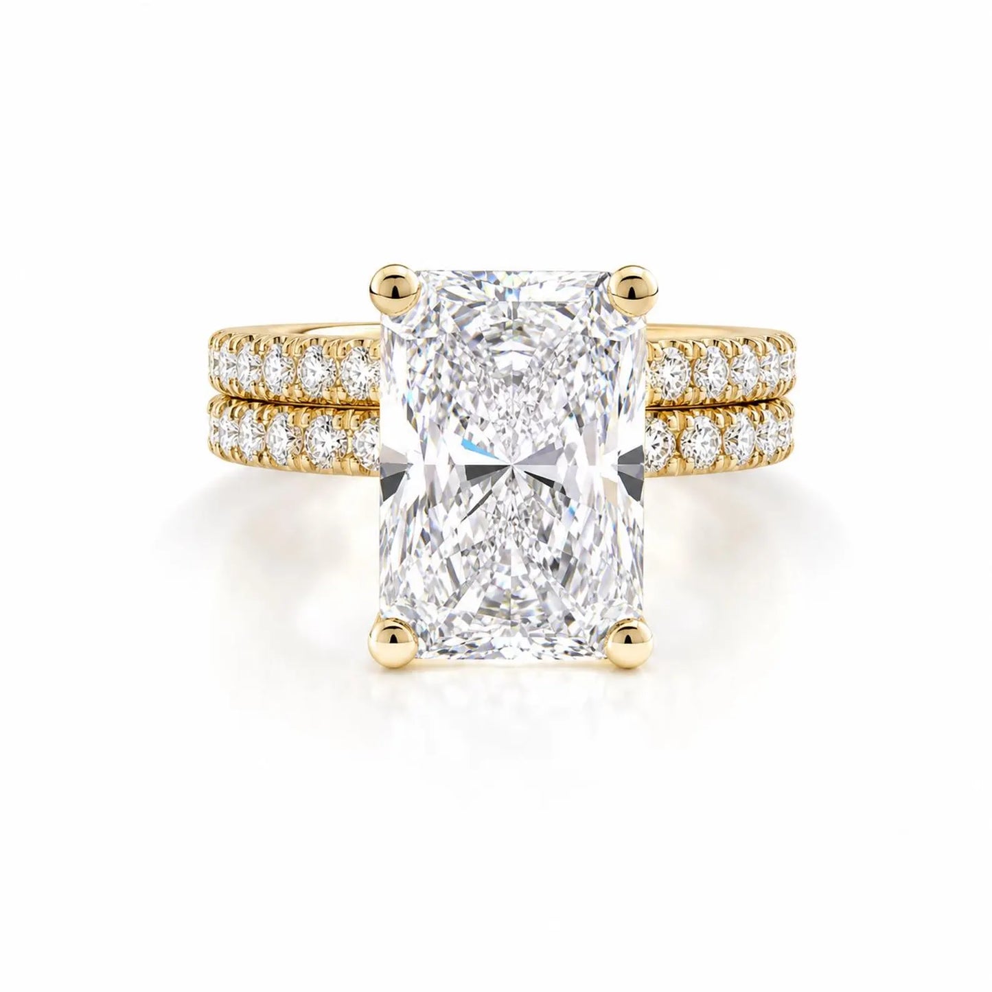 Radiant Cut Lab Grown Diamond Engagement Ring Set, 14K Yellow/White Gold Diamond Wedding Band, Solitaire Lab Diamond Bridal Set #8966