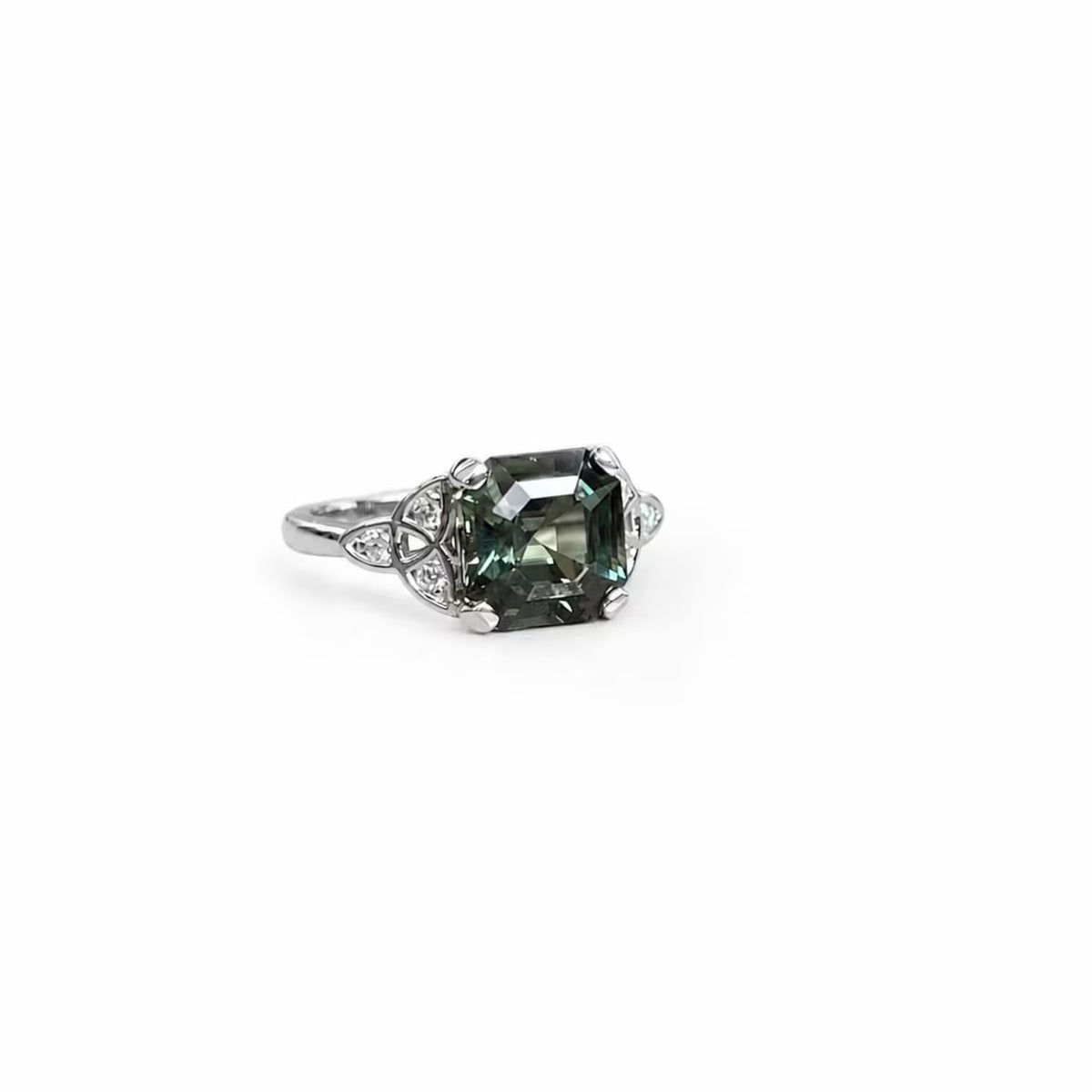 Asscher Cut Olive Green Sapphire Engagement Ring 14K White Gold Unique Olive Green Sapphire Promise Wedding Anniversary Ring For Ladies