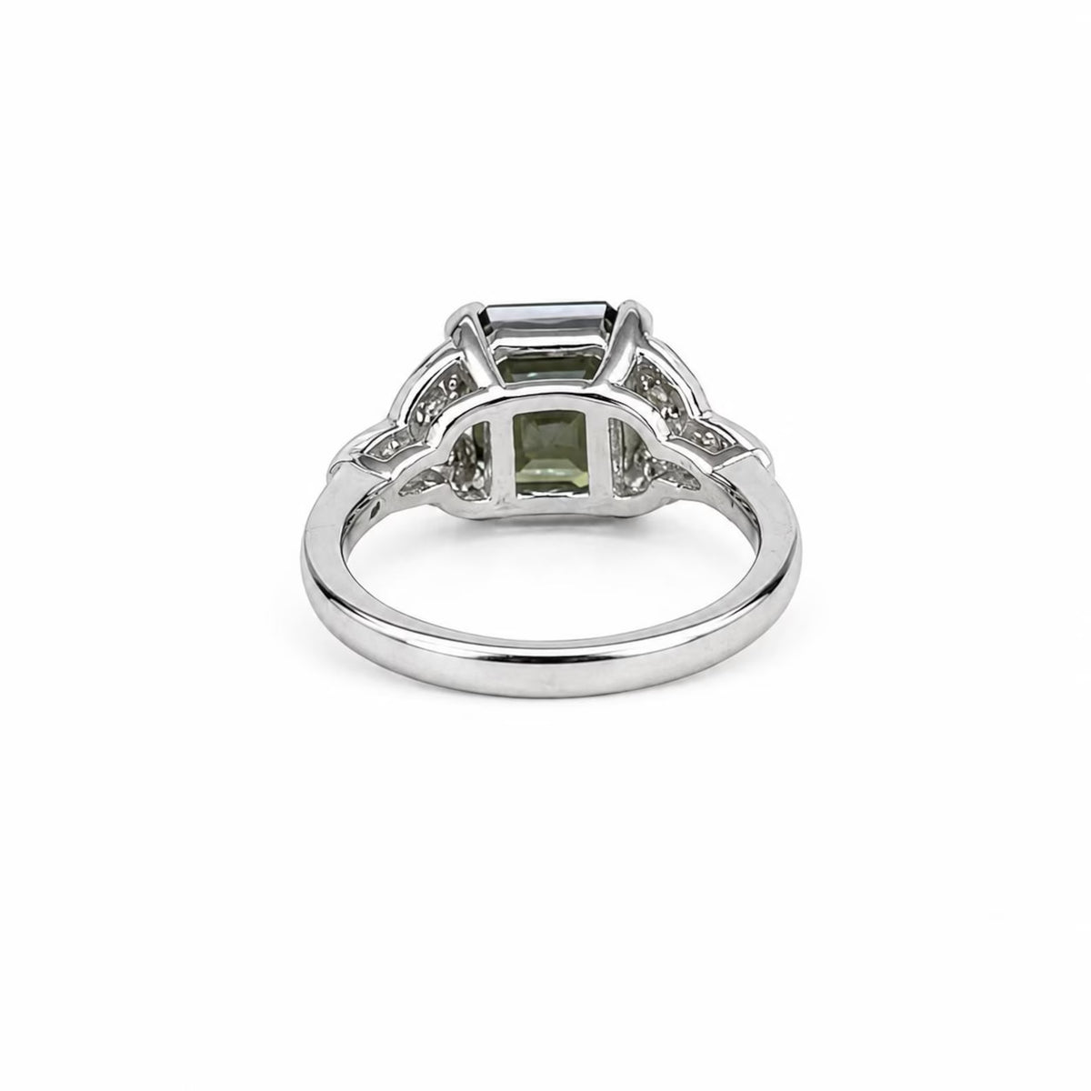 Asscher Cut Olive Green Sapphire Engagement Ring 14K White Gold Unique Olive Green Sapphire Promise Wedding Anniversary Ring For Ladies