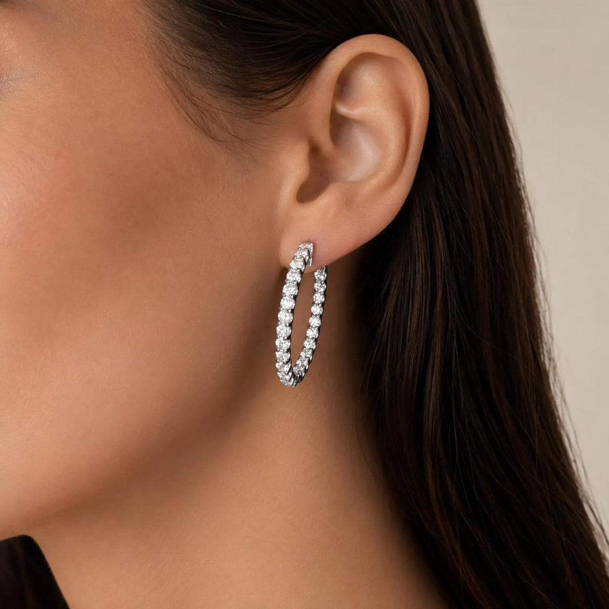 Oval Lab grown diamond hoop earring 14K gold, Inside out diamond hoop earrings, Everyday hoop earrings, huggie  earring, endless hoops