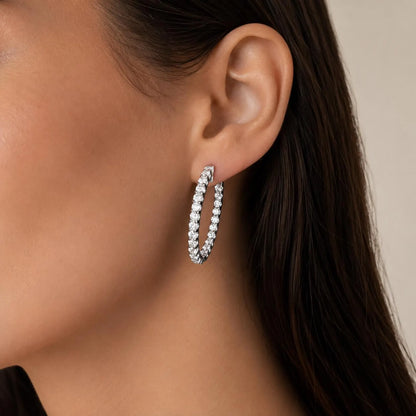 Oval Lab grown diamond hoop earring 14K gold, Inside out diamond hoop earrings, Everyday hoop earrings, huggie  earring, endless hoops