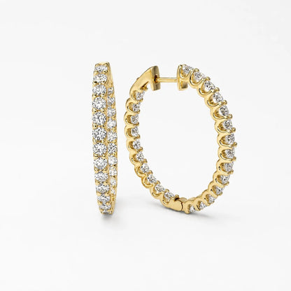 Oval Lab grown diamond hoop earring 14K gold, Inside out diamond hoop earrings, Everyday hoop earrings, huggie  earring, endless hoops