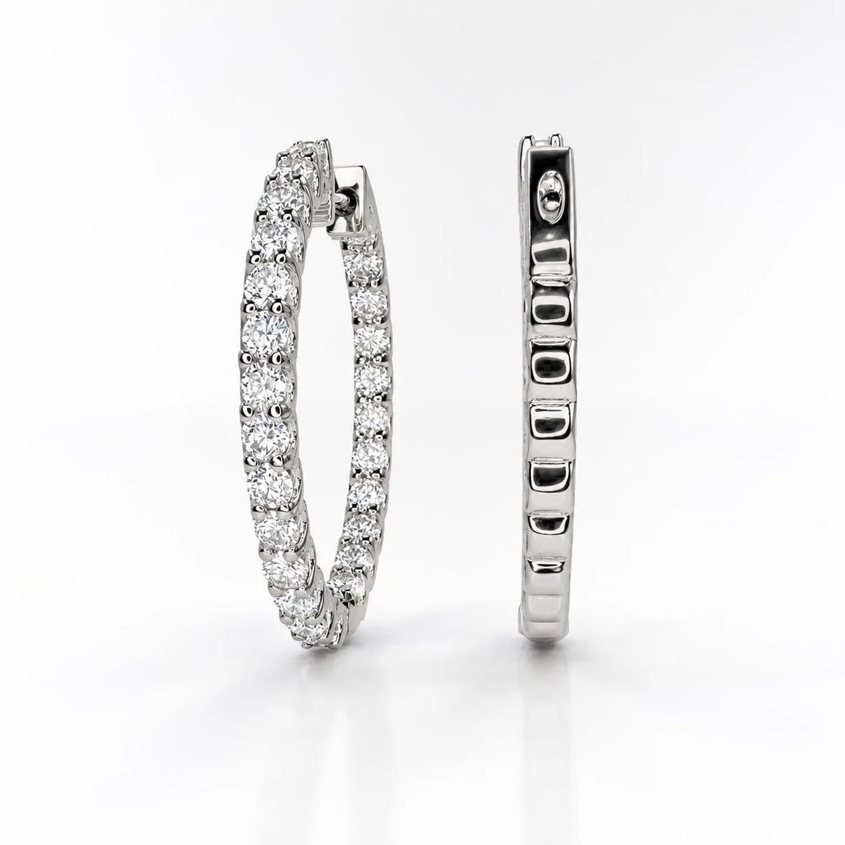 Oval Lab grown diamond hoop earring 14K gold, Inside out diamond hoop earrings, Everyday hoop earrings, huggie  earring, endless hoops