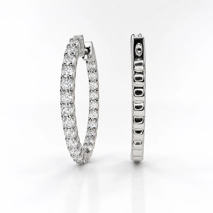 Oval Lab grown diamond hoop earring 14K gold, Inside out diamond hoop earrings, Everyday hoop earrings, huggie  earring, endless hoops